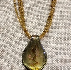 Fused Glass 5 strand Necklace with pendant 20.5"